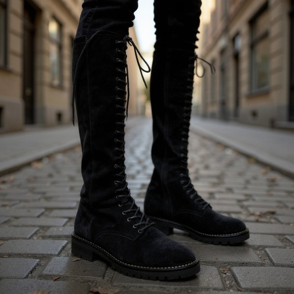 Tuckernuck Shoes - TUCKERNUCK Black Suede Lace-Up Knee-High Boots